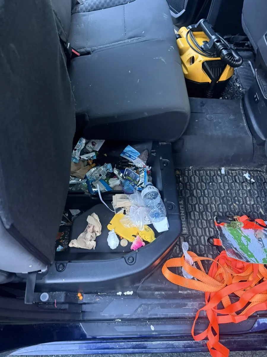 Before: rear floor of a pickup truck