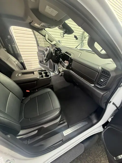 White pickup, inside and out