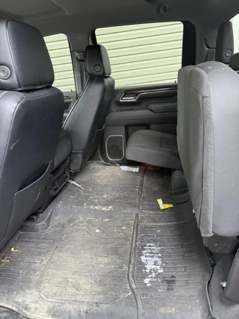 White pickup, inside and out, before